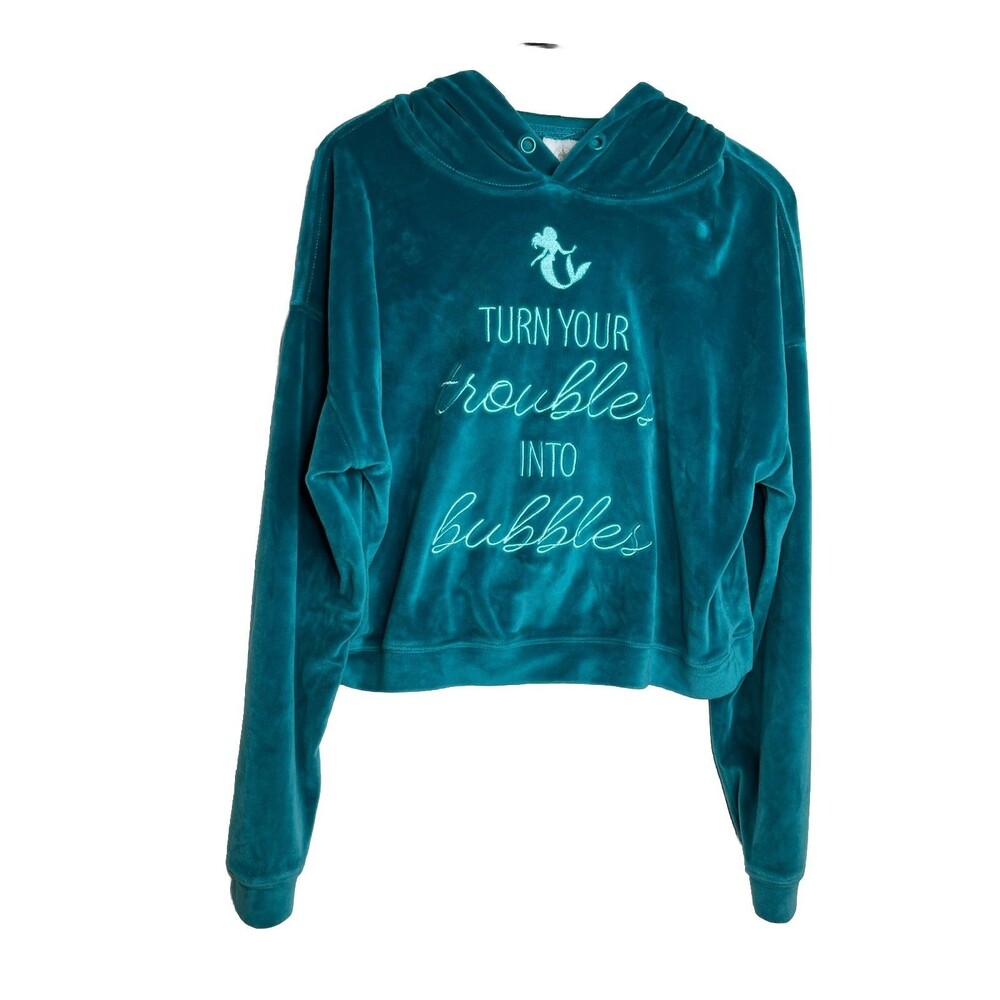 Disney Ariel Little Mermaid Troubles Into Bubbles Teal Blue Velour Hoodie XS